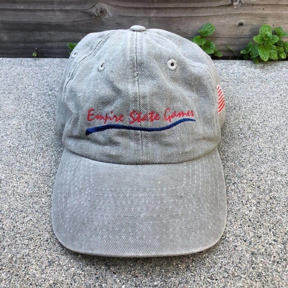 Vintage TOPPERS Empire State Games Baseball Hat Men's OS Grey USA American Flag 